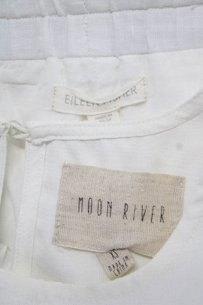 Moon River Eileen Fisher Womens Solid Blouse Top Pants White Size XS/M Lot 2