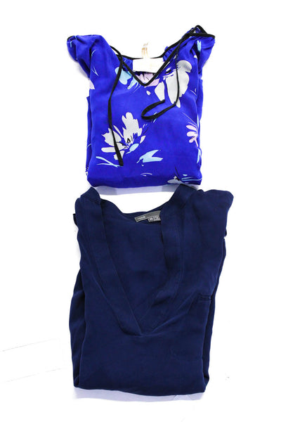 Vince Yumi Kim Womens Floral Long Sleeve Silk Shirts Blue Size XS Small Lot 2