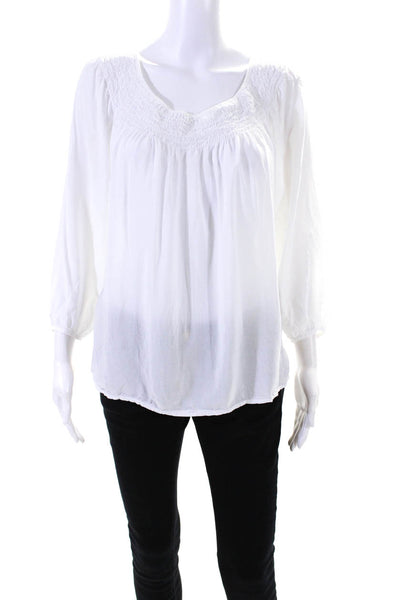 Velvet by Graham & Spencer Womens Smocked Long Sleeve Blouse White Size Medium