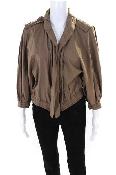 Lanvin Womens Collared Zip Front solid Cotton Jacket Brown Size 34