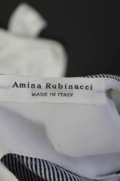 Amina Rubinacci Womens Scoop Neck Sleeveless Striped Midi Dress Blue Size 40