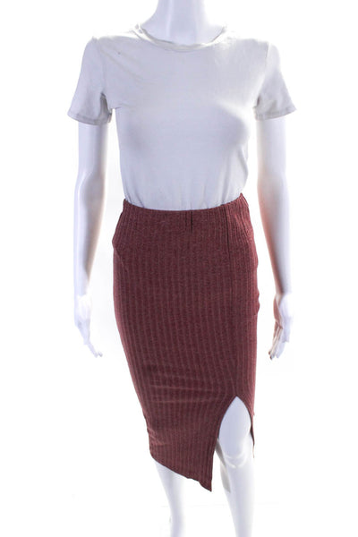 L'Atiste Women's Ribbed Stretchy Pencil Skirt Pink Size M