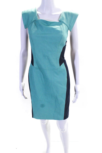 Rag & Bone Womens Color Block Mesh Leather Sheath Dress Blue White Size 6