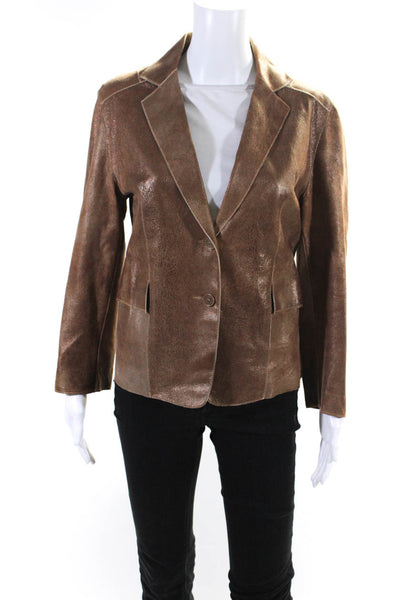 Carina Womens Notch Collar Shimmery Leather Blazer Jacket Light Brown Size 6