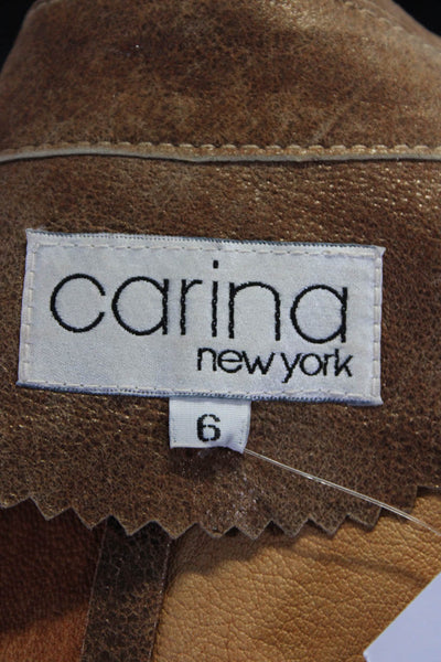 Carina Womens Notch Collar Shimmery Leather Blazer Jacket Light Brown Size 6