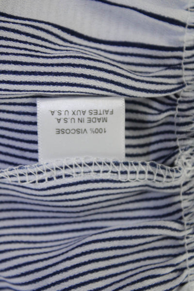 Misa Womens Striped Print Off Shoulder Ruffled Hem Blouse White Blue Size XS