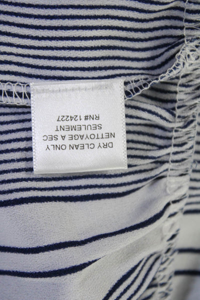 Misa Womens Striped Print Off Shoulder Ruffled Hem Blouse White Blue Size XS