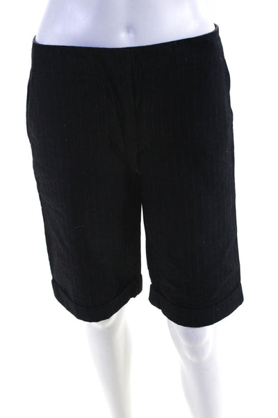 Poleci Womens Cotton Metallic Striped Print Bermuda Shorts Black Size 2