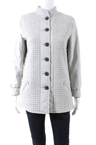 Worth New York Womens Quilted Button Down Jacket Gray Cotton Size Petite