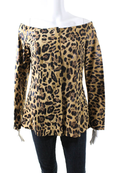 In Transit 2 Womens Leather Animal Print Blouse Brown Size Small
