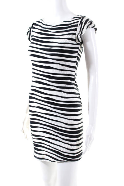 Searle Womens Striped Pattern Short Sleeve Boat Neck Pencil Dress White Size 4