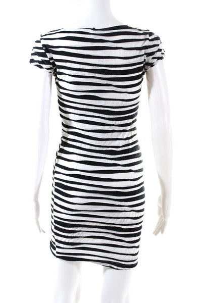 Searle Womens Striped Pattern Short Sleeve Boat Neck Pencil Dress White Size 4