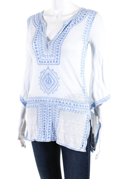 Calypso Saint Barth Womens Detailed Linen Embroidery Shirt Gray Size XS