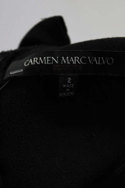 Carmen Marc Valvo Womens Black Wool Embellished Waist Peplum Dress Size 2