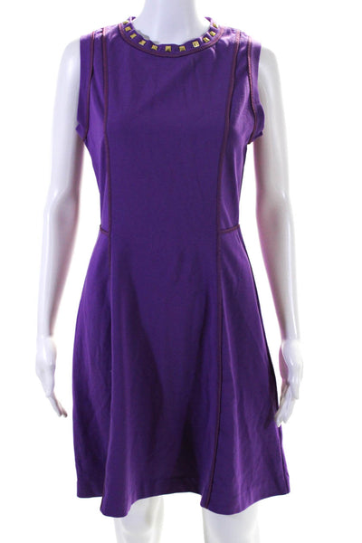 Michael Michael Kors Womens Scoop Neck Studded Flare Midi Dress Purple Size 4