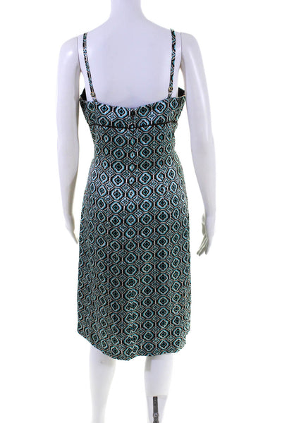 Shoshanna Womens V Neck Spaghetti Strap Abstract Midi Dress Multi Size 10