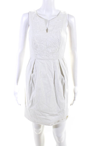 Borden Women's Square Neck Embroidery Top Short Dress Whit Size 2 R