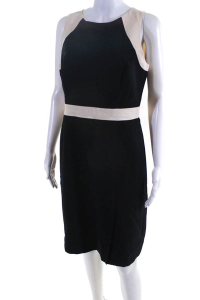 J Crew Womens Black Cream Color Block Wool Sleeveless Shift Dress Size 8