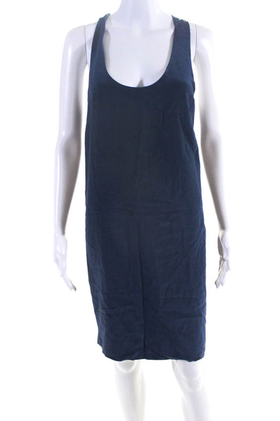 J Crew Womens Blue Silk Scoop Neck Sleeveless A-Line Dress Size 10