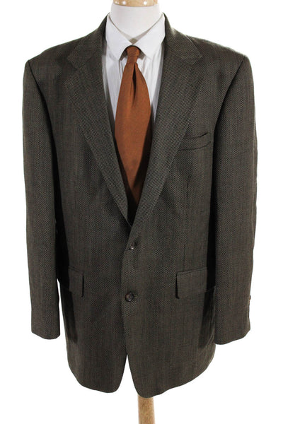Oscar de la Renta Mens Wool Textured Woven Buttoned Blazer Brown Size EUR44
