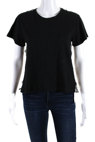 Sea New York Womens Fringe Back Short Sleeve Tee Shirt Black Size Extra Small