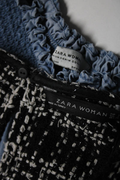 Zara Woman Women's Tweed Blouse Embroidered Dress Black Blue Size S Lot 2