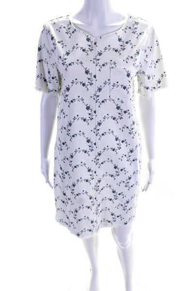 Current/Elliott Womens Fringe Hem Floral Zip A-Line Midi Dress White Size 3