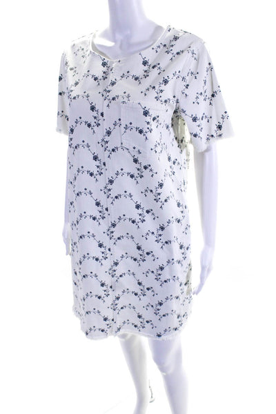 Current/Elliott Womens Fringe Hem Floral Zip A-Line Midi Dress White Size 3