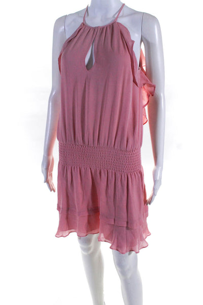 Parker Womens Silk Ruffled Hem Spaghetti Strap Blouson Dress Pink Size S