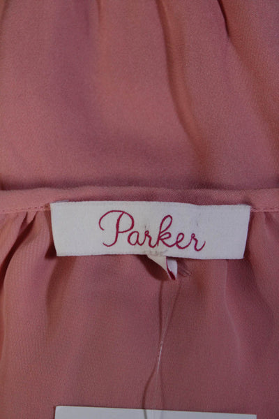 Parker Womens Silk Ruffled Hem Spaghetti Strap Blouson Dress Pink Size S