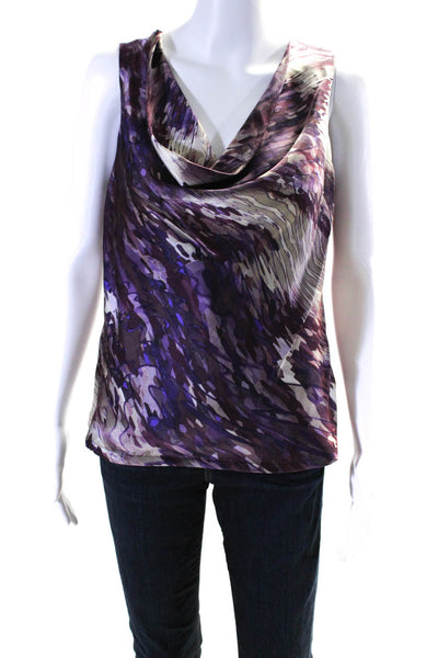 The Wrights Womens Abstract Satin Cowl Draped Top Blouse Purple Size 6