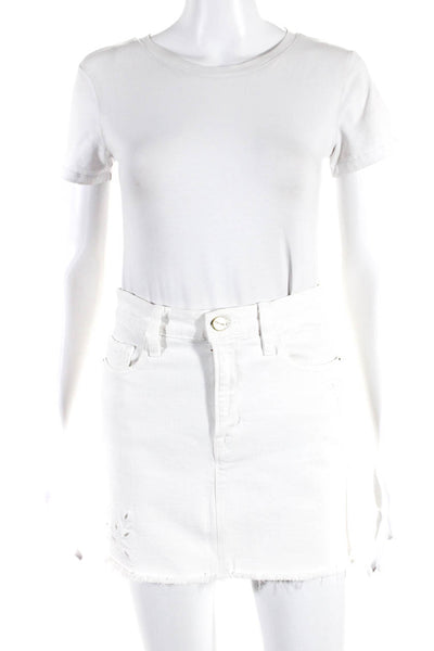 Frame Denim Womens Button Embroidered Distress Hem Short Skirt White Size EUR24