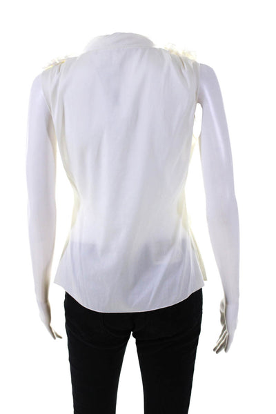 Elie Tahari Womens White Cotton Ruffle V-Neck Sleeveless Blouse Top Size XS