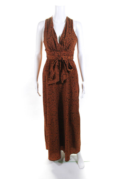 Eva Franco Womens Brown Printed V-neck Sleeveless Belted Shift Dress Size 2