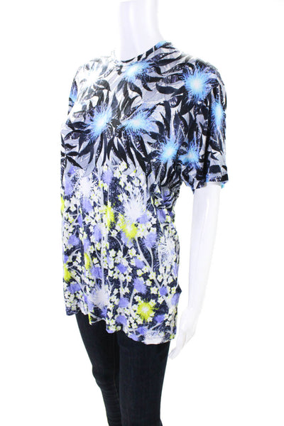 PETER PILOTTO Womens Abstract Floral Tee Shirt Tunic Blue Purple Size 10