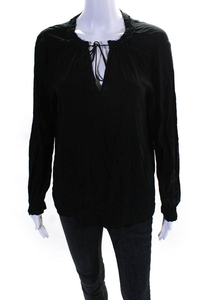 Velvet by Graham & Spencer Womens Tied Ruched Long Sleeve Blouse Black Size M
