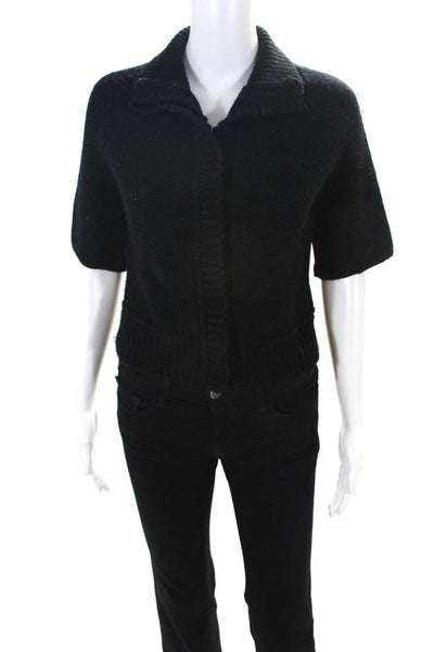 Tahari Womens Wool Knit Snap Front Cardigan Sweater Black Size S