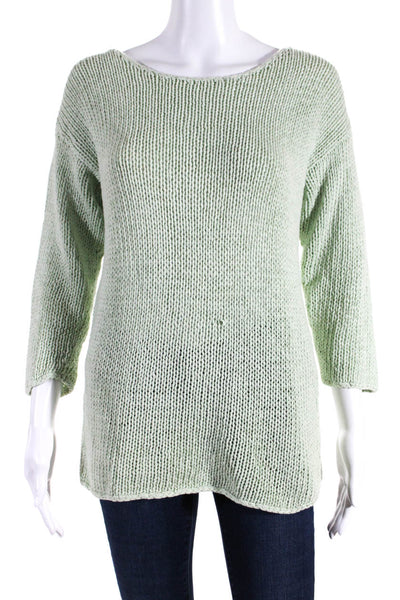 Neiman Marcus Womens Green Cotton Knit Crew Neck Long Sleeve Sweater Top Size M