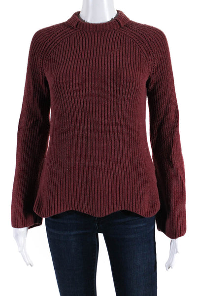Cynthia Rowley Womens Red Cotton Mock Neck Long Sleeve Sweater Top Size S