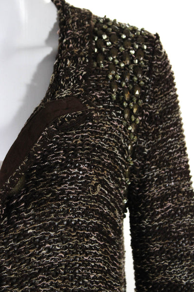 BCBGMAXAZRIA Womens Brown Knit Crew Neck Cardigan Sweater Top Size S
