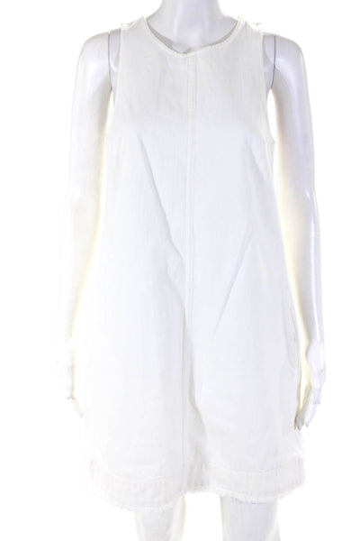 J Crew Womens Solid Sleeveless Distressed Hem Pocket Denim Dress White Size 2