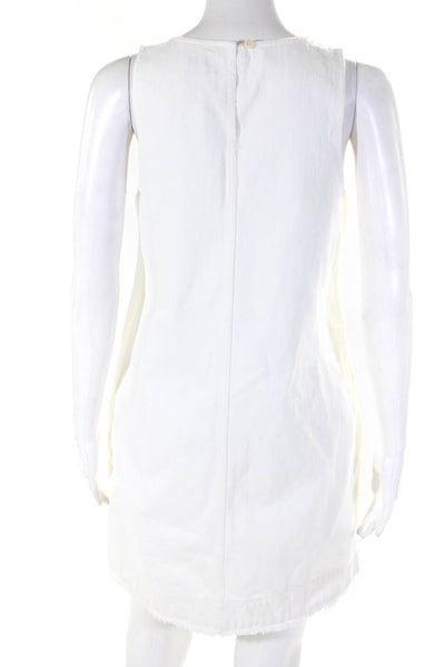 J Crew Womens Solid Sleeveless Distressed Hem Pocket Denim Dress White Size 2