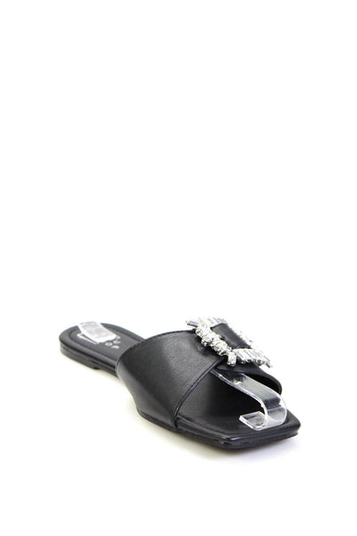 Shu Shop Women's Faux Leather Embellished Slide Sandal Black Size 8.5