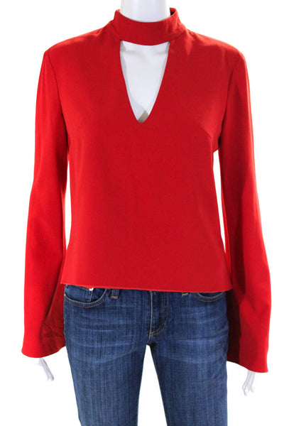 Intermix Womens Keyhole Button Backless Mock Neck Bell Sleeve Blouse Red Size S