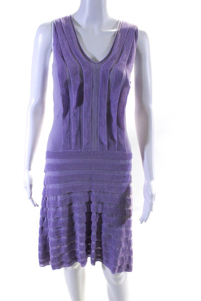 Nanette Lepore Womens Solid Ruffle V Neck Dress Purple Size Extra Small