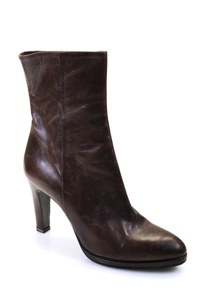 Designer Women's Leather Ankle Boots Brown Size 7