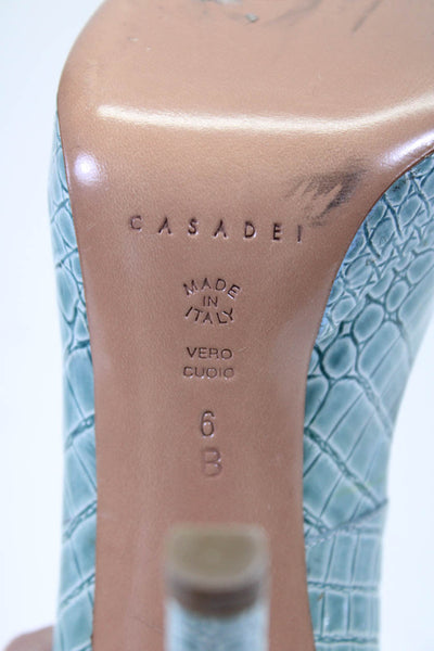 Casadei Women's Open Toe Snakeskin Pumps Green Size 6