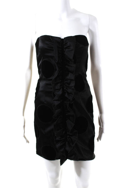 Phoebe Couture Womens Satin Velvet Polka Dot Sheath Dress Black Size XS
