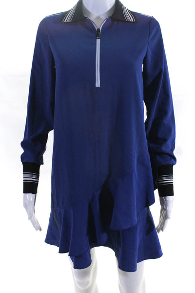 Sportmax Code Womens Collared Striped Solid Peplum Midi Dress Blue Size 0