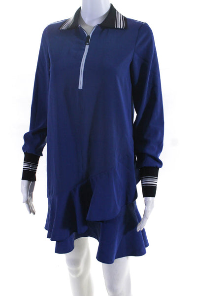 Sportmax Code Womens Collared Striped Solid Peplum Midi Dress Blue Size 0